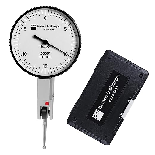 Brown & Sharpe Dial Test Indicator – 0.03" Range, 0.0005" Graduation, 6 Ruby Jewels, Satin Chrome Brass, 0-15-0 Dial, Professional DTI with Dovetail Clamp & Storage Case for Precision Measurement