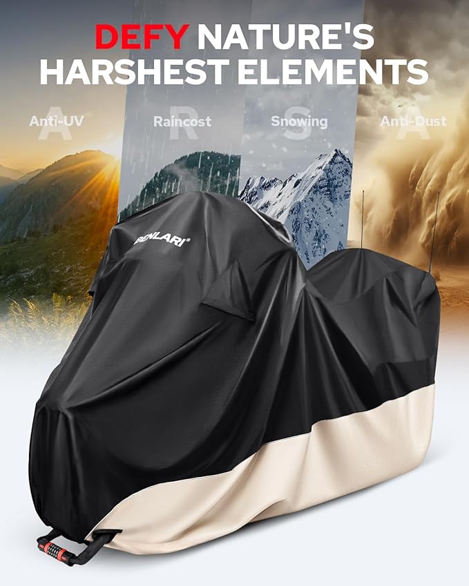 Benlari Waterproof Motorcycle Cover with Side Top Box Compatible with Harley Davidson Touring Ultra Limited Street Glide Road Glide Electra Glide Outdoor All Weather Protection, XL,116" x 47" x 53"