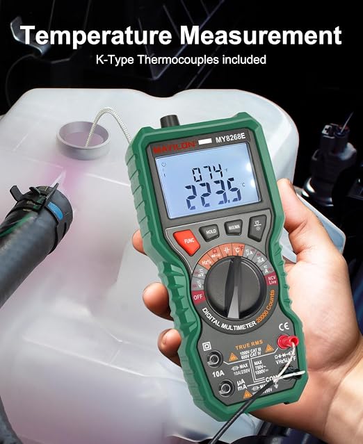 Digital Multimeter, 20000 Counts High Resolution TRMS Auto-Ranging Multimeter AC/DC Voltmeter Accurately Measures Voltage Current Resistance Diodes Continuity Duty-Cycle Capacitor Temperature