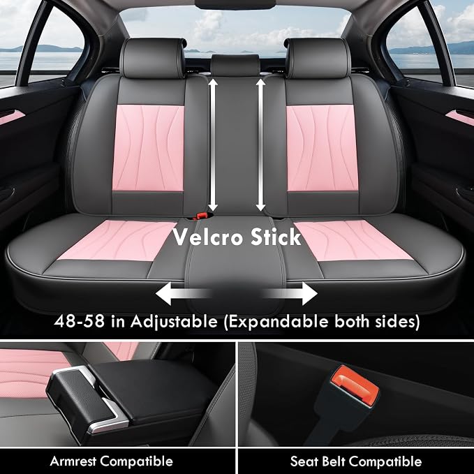 Coverado Car Seat Covers Full Set, Universal Seat Cover for Cars, Luxury Faux Leather Seat Covers, Car Seat Protector Waterproof, Automotive Seat Cover, Car Seat Cushions Fit for Most Cars (Gray&Pink)