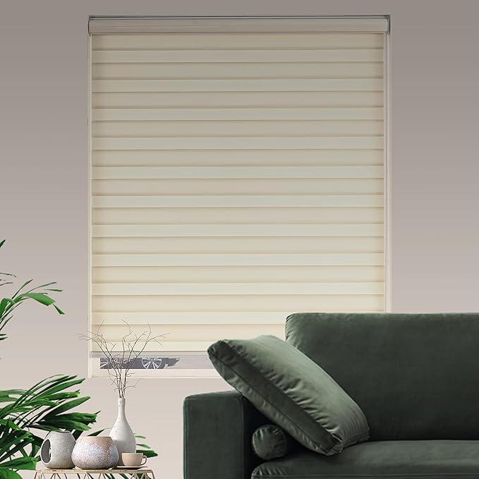 Zebra Blinds for Windows, Free-Stop Zebra Shades, Dual Layer Light Filtering Sheer Blinds for Indoor Windows, Roller Window Shades for Privacy (32" W X 72" H, Cream)