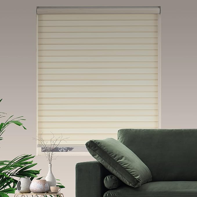 Zebra Blinds for Windows, Free-Stop Zebra Shades, Dual Layer Light Filtering Sheer Blinds for Indoor Windows, Roller Window Shades for Privacy (25" W X 72" H, Cream)