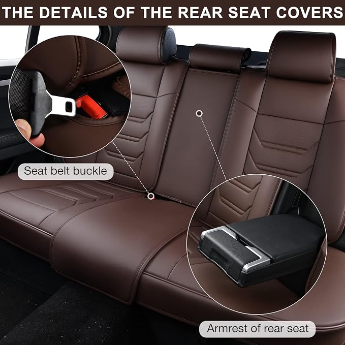 TIEHESYT Brown Car Seat Covers Front Pair, Breathable Leather Automotive Front Seat Covers & Headrest for Reduce The Driving Fatigue, Compatible with Most Vehicles, Cars