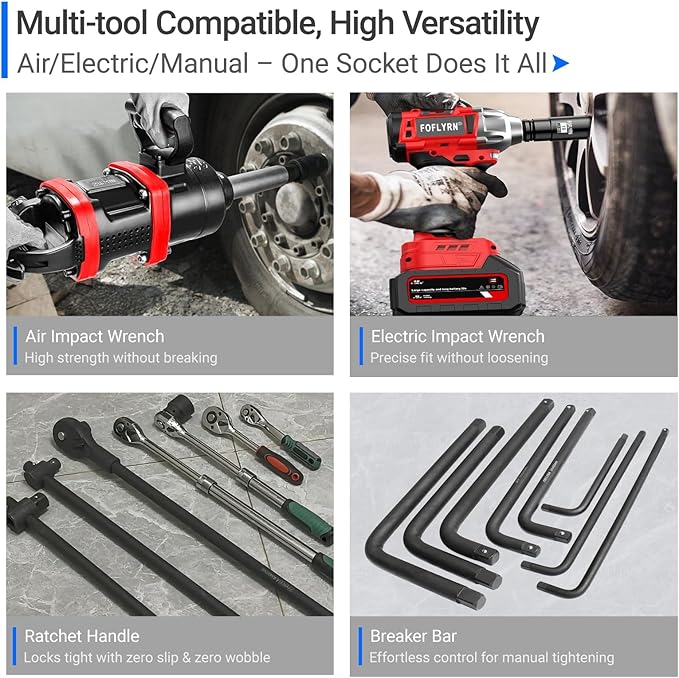 1" Drive Impact Socket Set,6-Point Metric Socket Set (24-50mm),9PCS Cr-Mo Material High Durability Heavy Duty Jumbo Deep Socket Set with Storage Case.