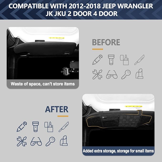 sukemichi Visor Organizer Sun Visor Molle Panel for Jeep JK, Tactical Sun Visor Organizer For 2012-2018 Jeep Wrangler JK JKU Accessories Visor Storage Holder Pouch,2 Pack,Fit Driver and Passenger Side