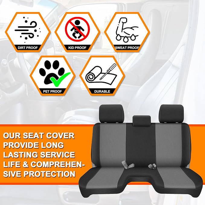 Truck Bench Seat Cover Compatible with 2005-2014 Toyota Tacoma with Large Notched, Black and Charcoal