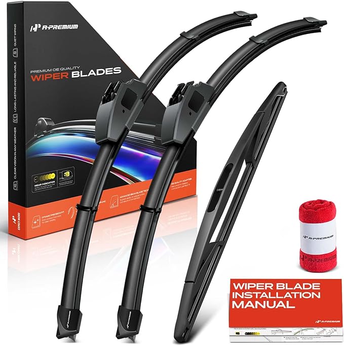 A-Premium 19"+19"+12" Windshield Wiper Blades Compatible with Dodge Nitro 2007-2011 - Front Rear Wipers Blade Set for Hook/Snap Claw Arm Connector, with Wear Indicator & Towel (Pack of 3)