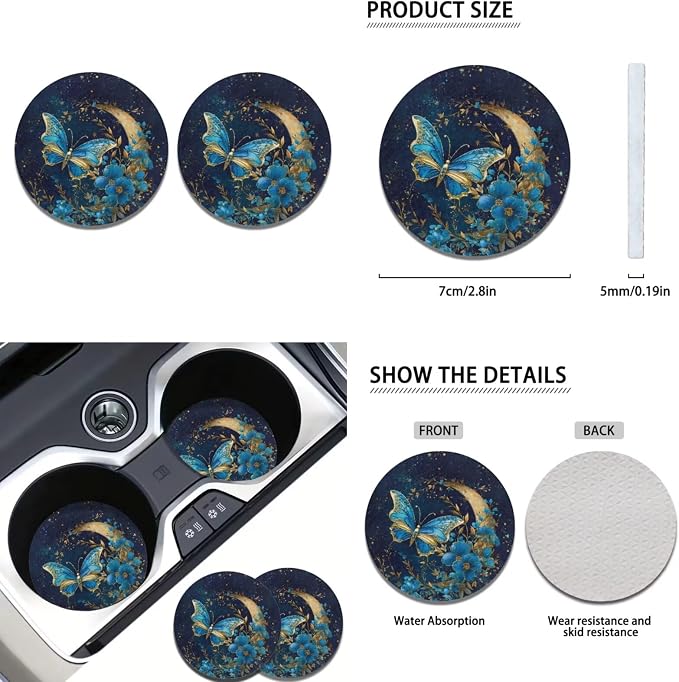Howilath Butterfly Moon Floral Car Seat Cover Set SUV Interior Protector 13 Piece with Steering Wheel Protector/Seat Belt Cushion/Keychains/Cup Coasters Universal Fit All Seasons