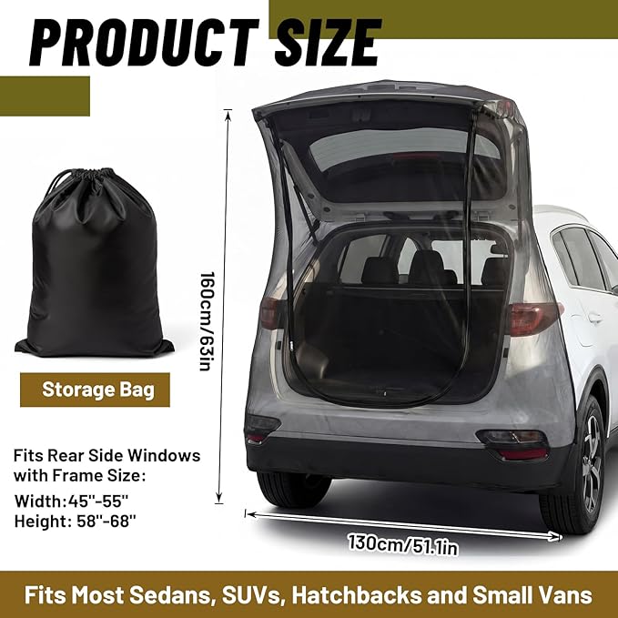 Yahenda SUV Tailgate Mesh Screen for Camping, Car Tailgate Tent Shade, Breathable Bug Screen with Magnetic Design, UV Protection Privacy Cover, Car Camping Accessories(Large,Full Wrap,Black)