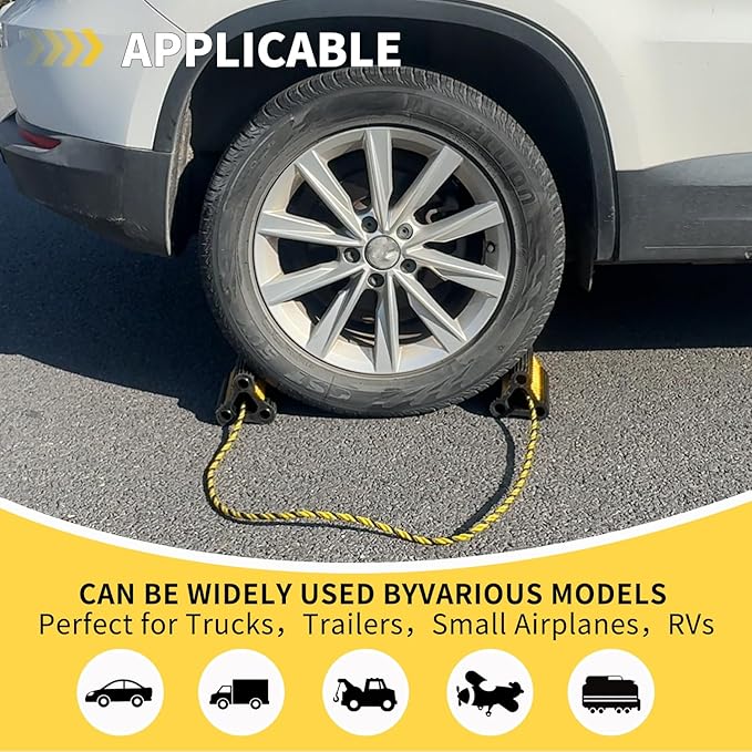 RV Wheel Chocks for Trailers Camper Trucks and Small Aircraft Wheel Chock 1Pair2Pack Wheel Chock Block with 3 Reflective Strips Versatile Heavy Duty Solid Rubber Wheel Immobilizers & Chocks