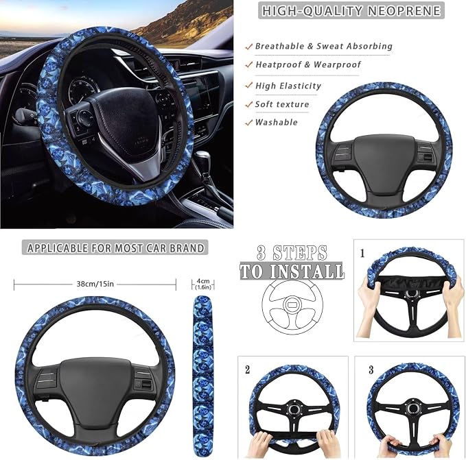 Turtle Hibiscus Print 10 Pack Car Accessories, Car Seat Covers Full Set Steering Wheel Cover Air Vent Storage Bag Auto Rubbish Can Keychain Cup Coasters Universal Fit for SUV Truck Van