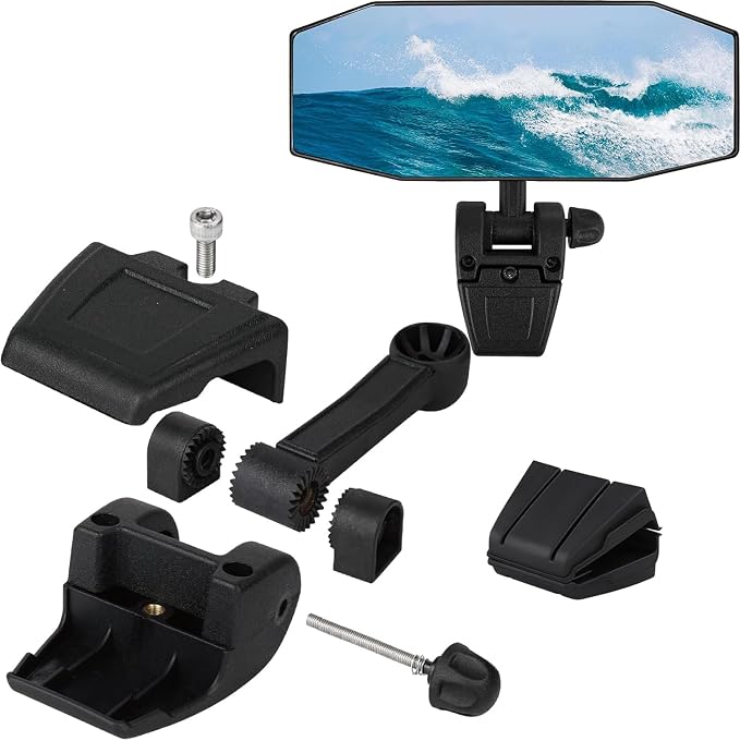 Boat Mirror Rear View Pontoon Mirror for Marine Ski Water Skiing Surfing,4.7" x 12.2" Extra Large Boat Rear view 360° Adjustable Stable,Easy Clamp on Windshield/Window Frame 1/2 inch Max