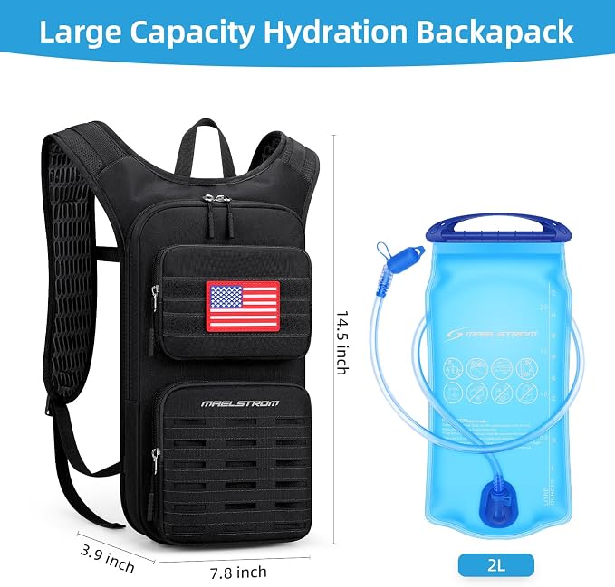 Maelstrom Tactical Hydration Backpack,Water Pack with 2L Water Bladder | BPA-free,MOLLE Compatibility,lightweight,insulated layer, Breathable back panel and shoulder,for running/hunting/cycling