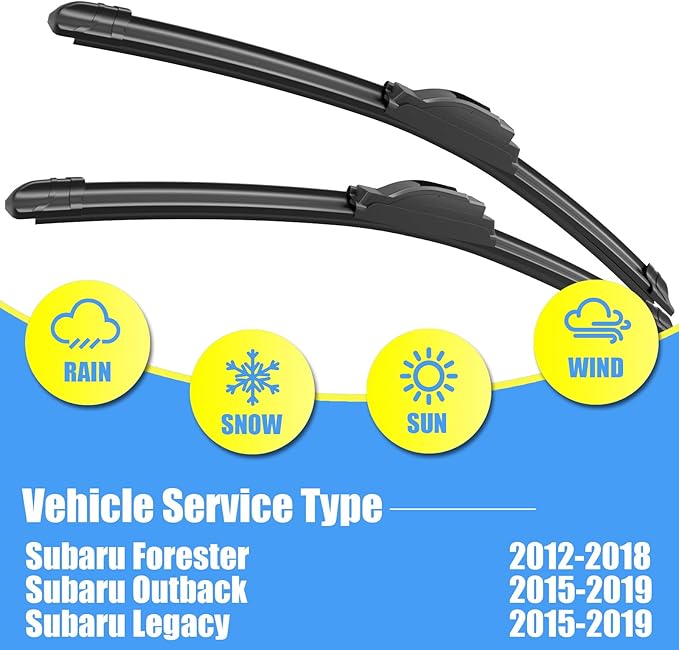 Gavimnal® 26"+17"+14" Silicone Wiper Blades Replacement For Subaru Forester 2012-2018,Outback 2015-2019,Legacy 2015-2019,All-Season Front Rear Windshield Wiper Blades(Set of 3)