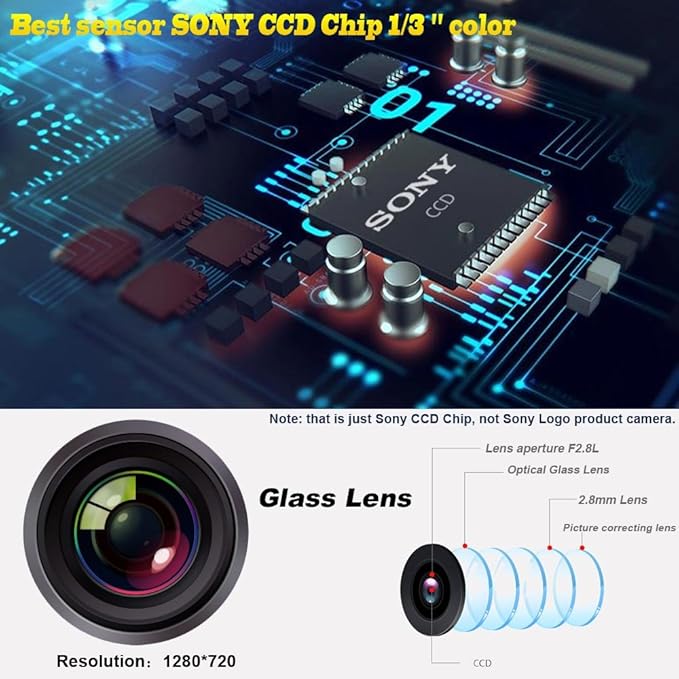 HD IP68 1280Pixels Auto Vehicle Car Van 170° Wide Angle License Plate Light Rear View Reversing Backup Camera Parking Aids System Compatible with Honda Accord/Acura TSX/Pilot/Civic EK FD/Odyssey