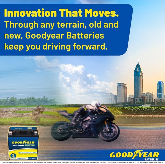 Goodyear GYTX16-12 Volt 18 AH, 240 CCA, Rechargeable High-Performance, Maintenance Free, SLA - AGM Battery for Motorcycle, ATV, UTV, 4-Wheeler, Snowmobile, Watercraft and more!