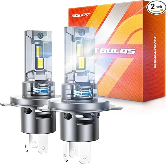 Sealight H4 Fog Bulbs 50,000LM 6500K Cool White 52W High Power Error-Free, H4/9003 Lamps 1:1 Stock Size, 2 Pack