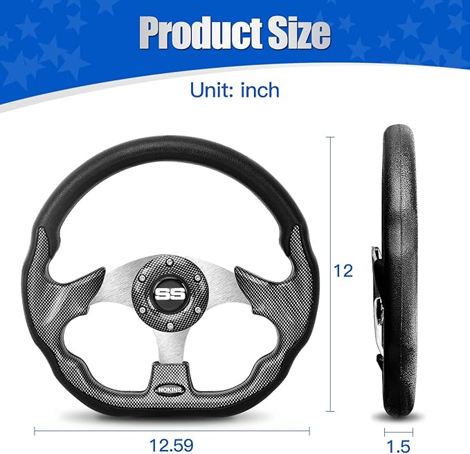 NOKINS 12.5" Universal Golf Cart Steering Wheel&Scorecard Holder, Fit EZGO TXT/RXV/Club Car DS/Precedent/Yamaha, Most Golf Carts (D Shape Carbon Fiber Black)
