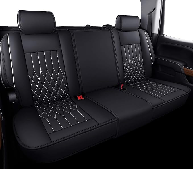 Aierxuan Chevy Silverado GMC Sierra Car Seat Covers Full Set, Custom Fit 2007-2026 1500 2500 HD 3500 HD Crew, Double, Extended Cab or Pickup Truck, with Waterproof Faux Leather (Black and White)