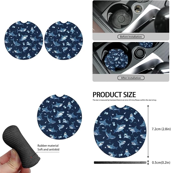 Cartoon Mini Shark 13 Pcs Seat Covers Full Set Front and Back Seat Covers Steering Wheel Cover Seatbelt Strap Cover Cup Mat Keychains(Navy Blue)