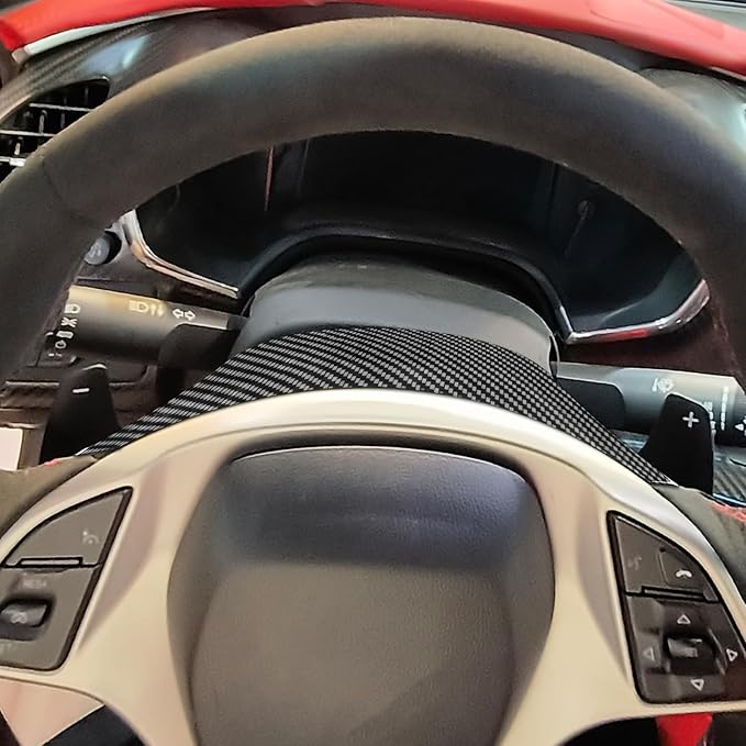 Unifizz Real Carbon Fiber Steering Wheel Base Trim Cover for Corvette C7 2014-2019, Retractable Upper Base Cover Trim, Sporty Interior Enhancement