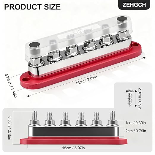 600A Bus Bar 12V Power Distribution Block with 3/8" Studs,Marine Battery Bus Bar Terminal Block Positive & Negative for Automotive Car Boat Solar System (600A 6 x 3/8" Terminal Studs)