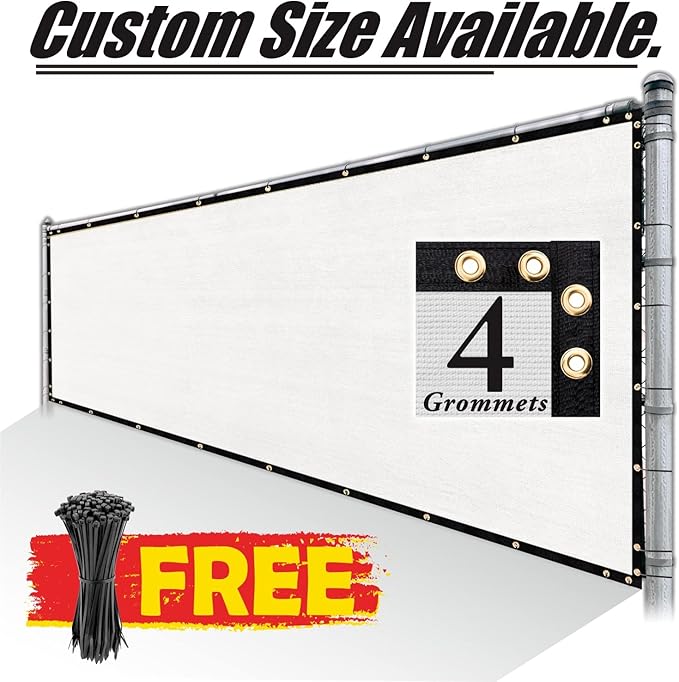 Royal Shade Custom Size 6' x 2' White Fence Privacy Screen Windscreen Cover Netting Mesh Fabric Cloth - Cable Zip Ties Included (We Make Custom Size)