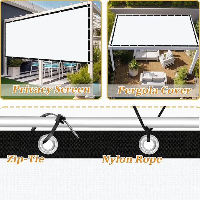 Shade&Beyond Customized Size 10' X 12' Shade Cloth with Grommets, 90% UV Protection UV Protection Mesh Tarp Sun Screens for Patio GN04, White