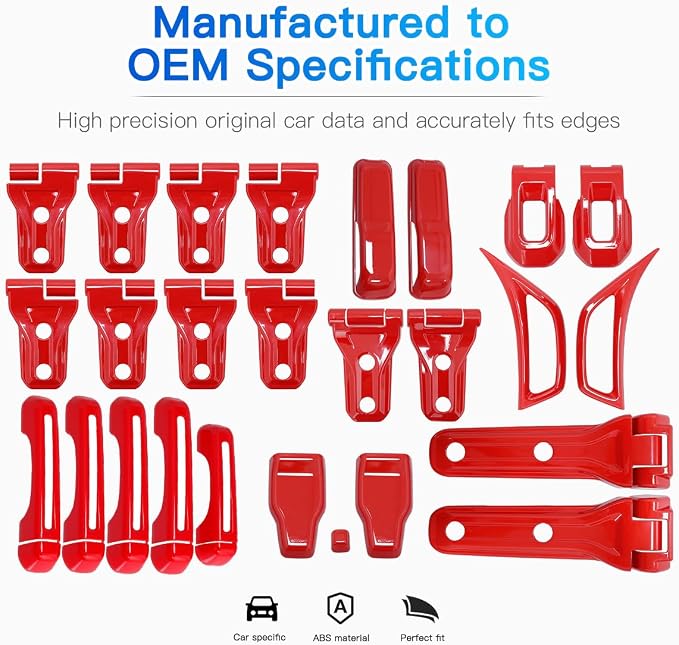 Barong for Jeep Wrangler JL JLU 2018-2025 Accessories Exterior Decoration Door Hinge Handle Engine Hood Hinge Hood Latch Wheel Eyebrow Side Air Outlet Rear Window Hinge Cover 26PCS Full Set(Red)