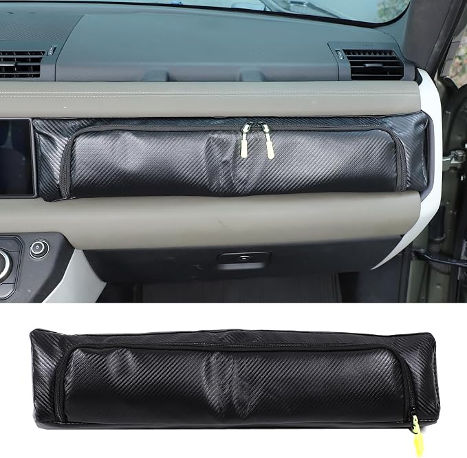 PIUGILH Dashboard Glove Storage Bag Compatible with Land Rover Defender 90 110 130 2020-2026 Accessories, Center Console Front Passenger Dash Board Storage Bag Organizer, 1Pcs (Carbon Fiber Black)
