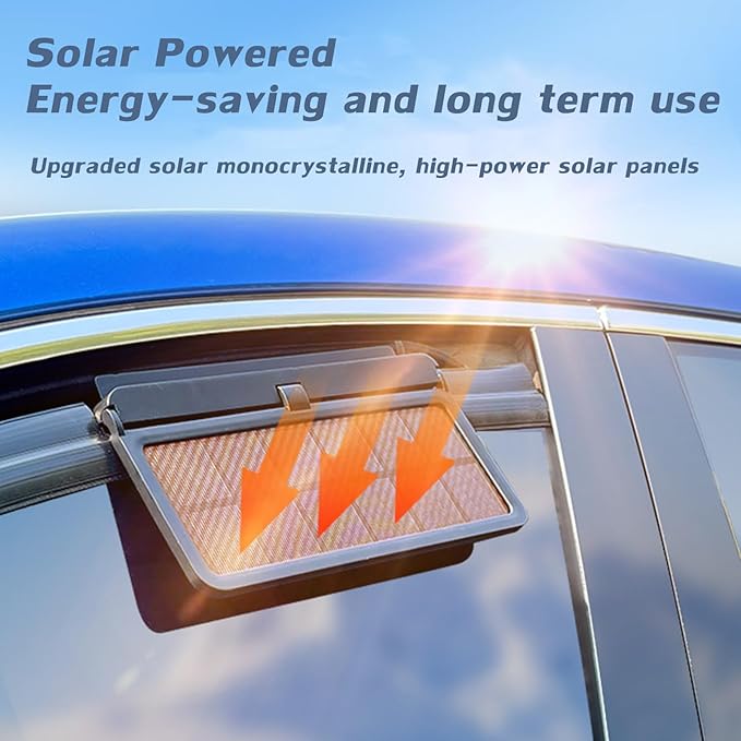 Car Solar Powered Exhaust Fan Car Window Exhaust Fan 180° Vehicle Ventilation Fan Car Radiator Cooling Fan Air Vent Cooler Ventilation System with Three Air Outlet (Gray-Blue)