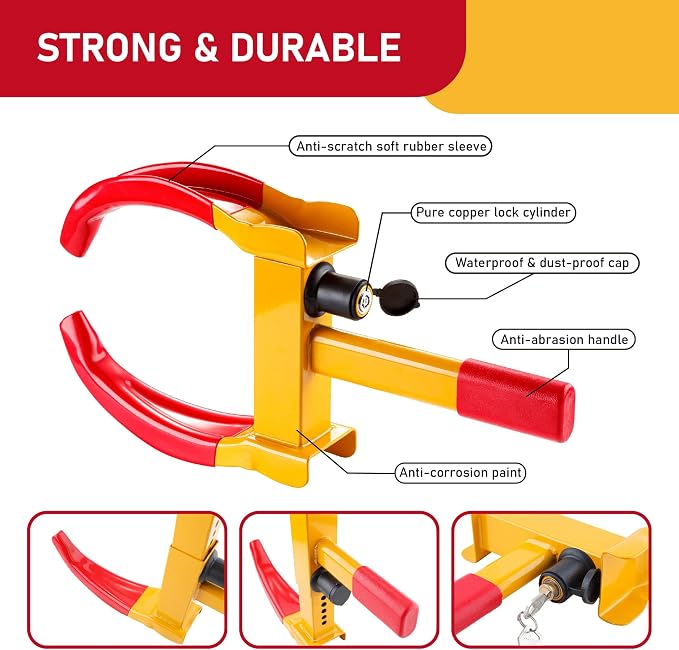 CARTMAN 2 Packs Heavy Duty Trailer Lock Wheel Clamp, Universal Security Tire Lock, Adjustable Anti Theft Lock for Trailers SUV Boats ATVs Motorcycles Golf Cart, 6 Alike Keys