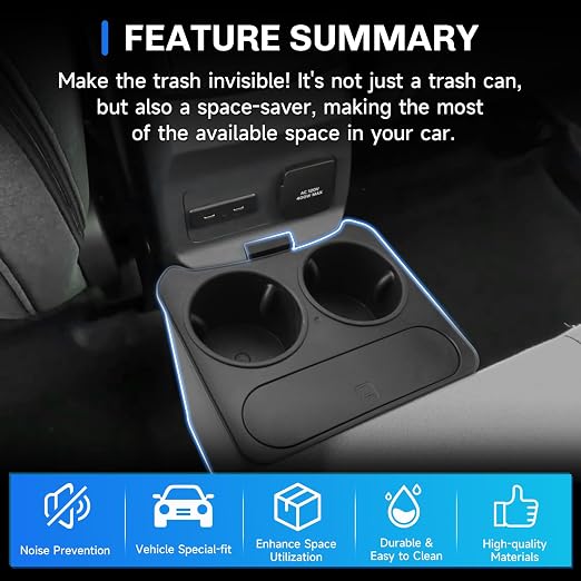 SXCY for 2025 2026 Ford Maverick Car Trash Can for 2022-2025 2026 Ford Maverick Accessories Rear Seat [OEM-Fit] Waterproof Leak-Proof 2-in-1 Trash Bin & Cupholder Organizer w/Lid Odor-Free Storage
