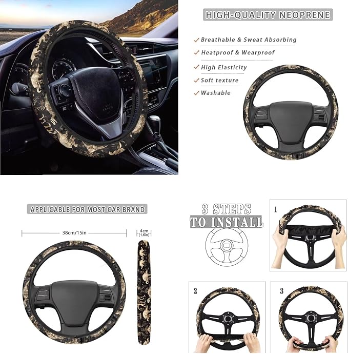 Ystardream Car Interior Seat Cover Full Set Vintage Dinosaur Seat Covers for Car for Women Automotive Vehicle Cushion Cover for Cars SUV Pick-up Truck Universal Fit for Dogs Pets Kids
