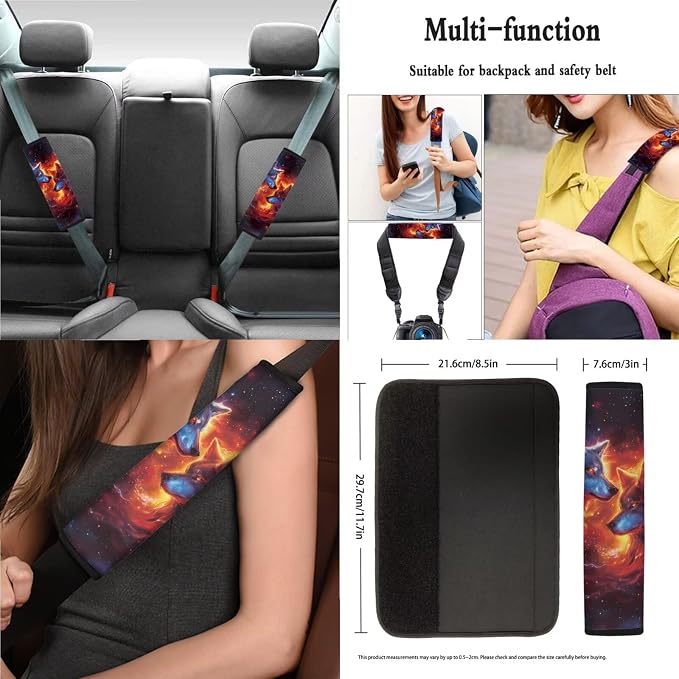 Wolf Fire Galaxy Pattern Car Accessories Car Seat Covers Full Set with Steering Wheel Covers+Seat Belt Pads+Coasters+Keychain+Lipstick Holder Universal Fit(13 Pack)