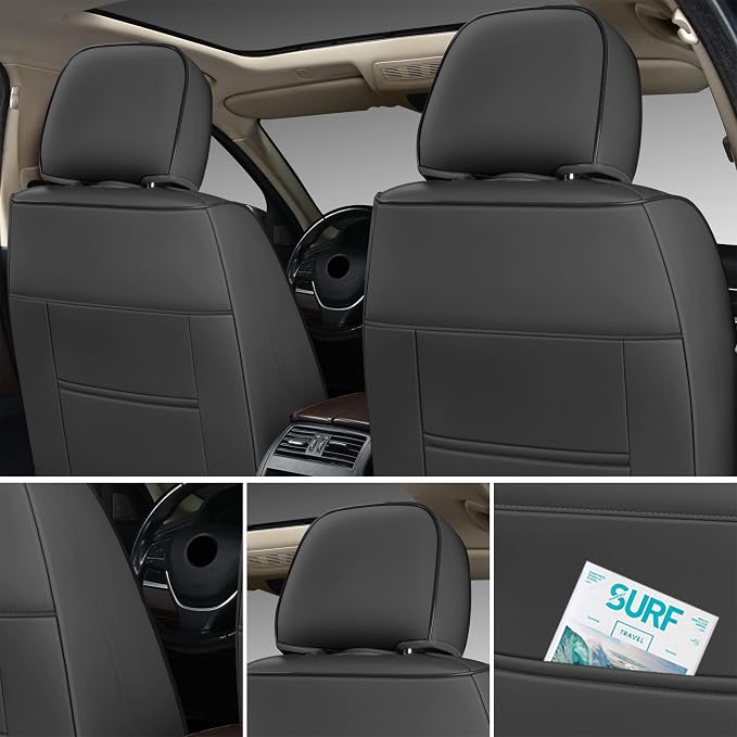 GXT Deluxe Faux Leather Full Coverage Car Seat Cover Anti-Slip Universal Fits for Sedans SUV Pick-up Truck with Headrests,Interior Accessories(Dark Grey)
