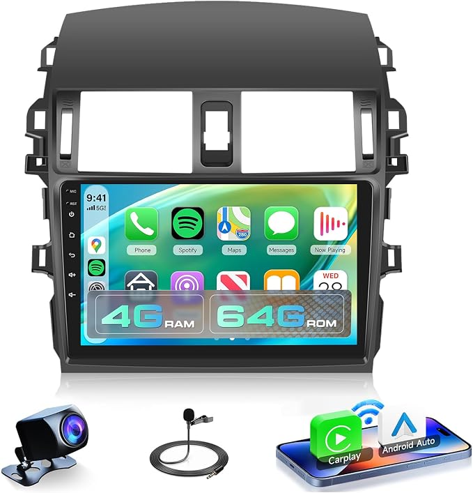 4Core 4G+64G Android 15 Car Radio for Toyota Corolla 2009-2013, 5G-WiFi, Car Stereo Wireless Carplay, Rimoody 9'' HD Touchscreen Mirror Link GPS Navigation Bluetooth FM/RDS EQ-32 SWC Backup Camera