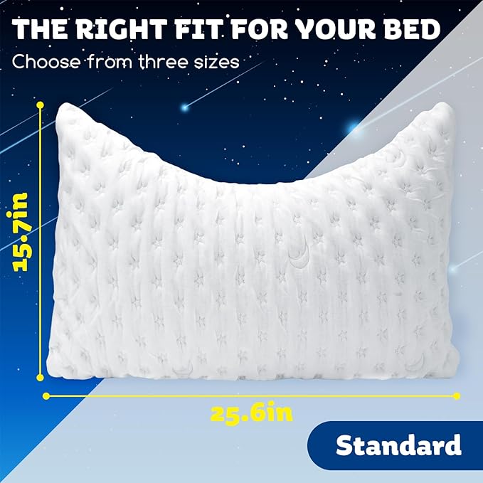 KUCEY Cooling Side Sleeper Pillow for Neck and Shoulder Pain, Luxury Shredded Memory Foam Curved Bed Pillows for Sleeping Set of 1- Adjustable Standard Size- Washable Cover Crescent White