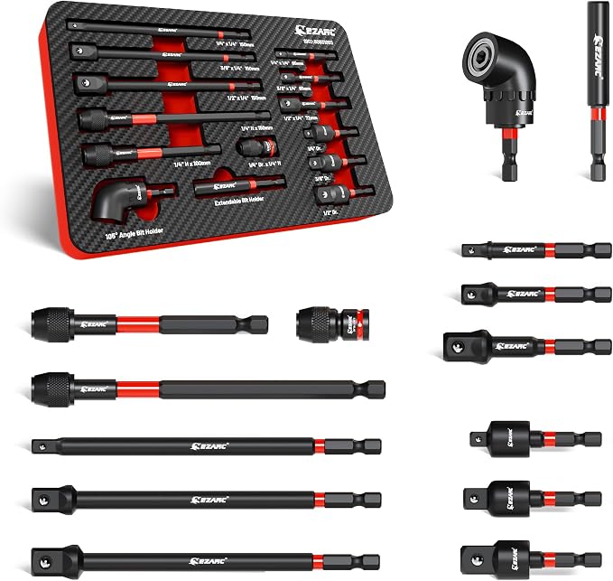EZARC Impact Socket Adapter Set, 14PCS 1/4", 3/8" & 1/2" Square Drive Socket Adapters with 21PCS Universal Swivel Socket Set, Impact Couplers, Reducers and Hex Extension Bits for Power Drill and Impac
