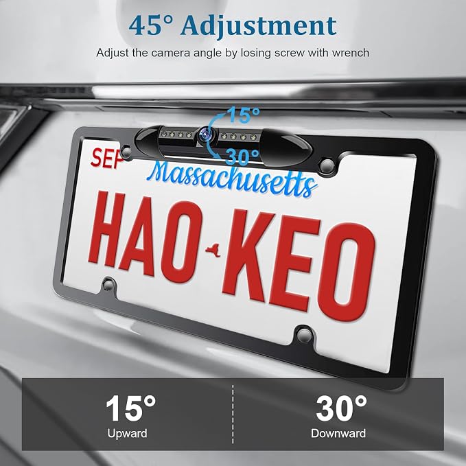 H9 License Plate Backup Camera HD Front Rear View Reverse Camera with 7 LED Night Vision 170 Degree Viewing Angle, Waterproof, for Cars