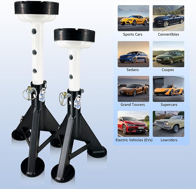 HKTE 4 Ton Low Profile Jack Stands 2 Pack, 8000 lbs Heavy Duty Car Jack Stands for Cars & Light Trucks, with Security Locking Pins