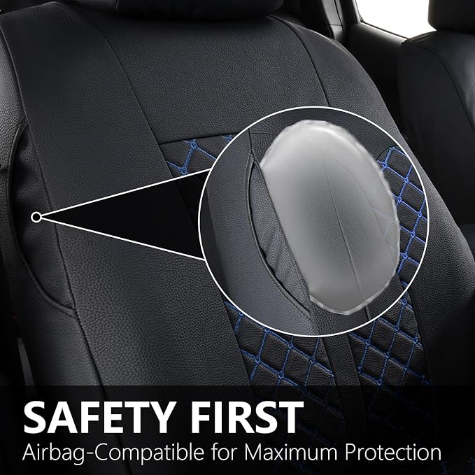 Truckiipa Tacoma Leather Seat Covers Front Pickup Truck Seat Covers Custom Fit for 2005-2015 Toyota Tacoma Double Crew Cab, Front Pair, Black&Blue