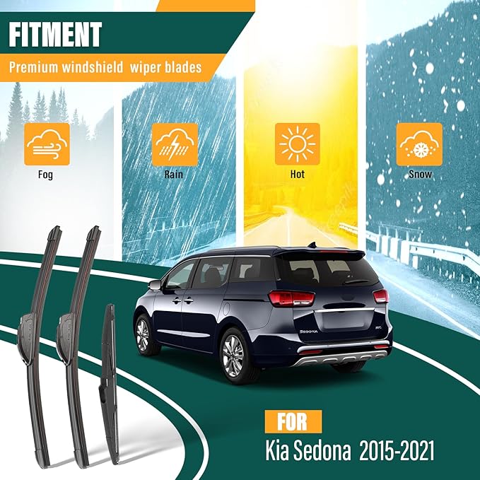 Windshield Wiper Blades Replacement for Kia Sedona 2015 2016 2017 2018 2019 2020 2021 Original Factory Quality Front Rear Wiper Blade Set - 26" 18" 13" (Set of 3)