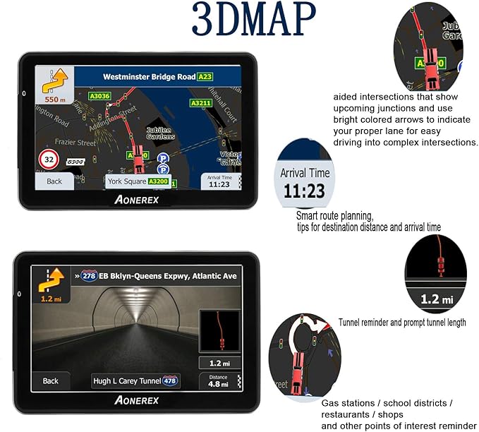 GPS Navigation for Car Truck Navigator Latest Maps 7 Inch Touch Screen Vehicle GPS Commercial Trucker Navigation Voice Speeding Warning Free Lifetime Update of World Maps