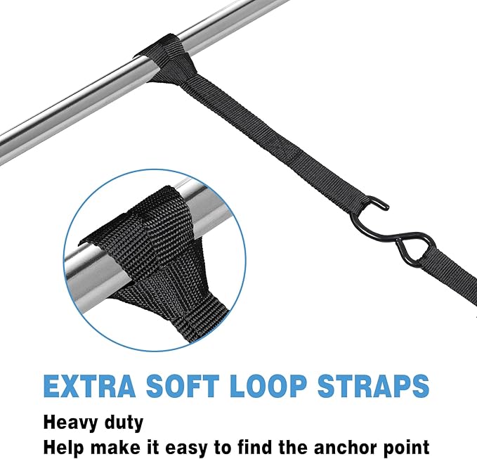 EXVITAL Tie Down Straps with Hook Cam Buckle Straps 1" x 8’ 1200lbs Break Strenght with Extra Soft Loops for Motorcycle, Kayak, ATVs, Dirt Bike, Truck, Car Black 4 Pack