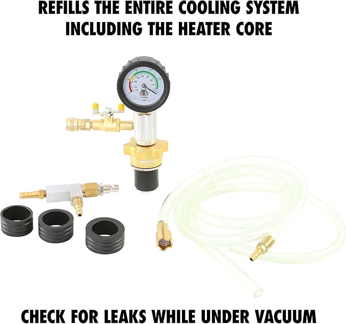OEMTOOLS 27066 Coolant System Refiller Kit, 3 Adapters | Remove Air Trapped in Cooling System, Test Radiator and Heating Core Lines for Leaks | Fits Radiator Necks and Coolant Reservoirs