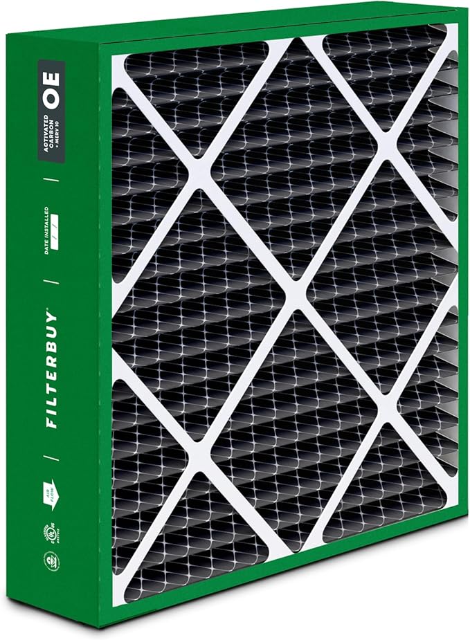 Filterbuy 16x20x5 Air Filter MERV 10 Odor & Allergy Defense with Activated Carbon (4-Pack), Pleated HVAC AC Furnace Filters for Honeywell, Lennox X0592, and More (Actual Size: 15.75 x 19.75 x 4.38)
