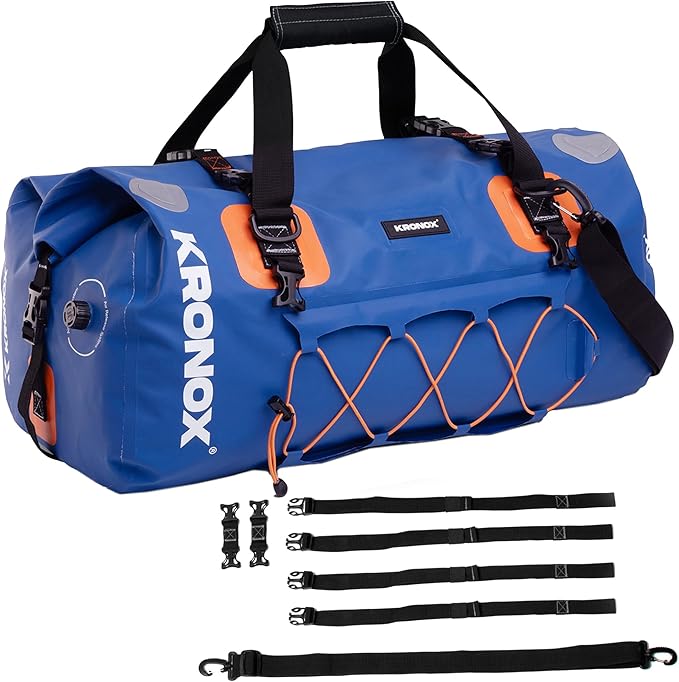 KRONOX Motorcycle Duffel Bag Waterproof, 25L Blue – Durable Motorcycle Luggage & Saddle Bags. Back Seat Dry Bag for Travel, Commute & Dirt Bike Gear