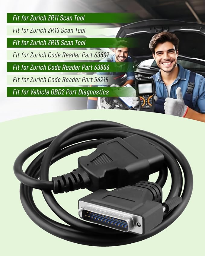 OBD2 OBDII Cable Fit for Zurich ZR11 ZR13 ZR15 Scan Tool for Code Reader Part 63807 63806 56218 for Vehicle OBD2 Port Diagnostics