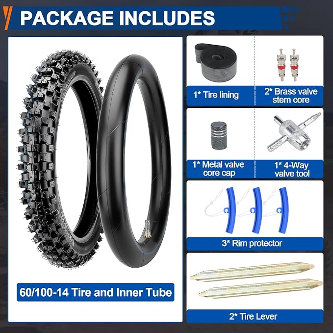 Front 60/100-14 2.50-14 Tire and Inner Tube for 110cc 125cc XR70 CRF70 CRF110 KLX110 PW80 TTR90 DRZ110 TaoTao DB14 SSR Off Road Motocross Pit Dirt Bike Parts